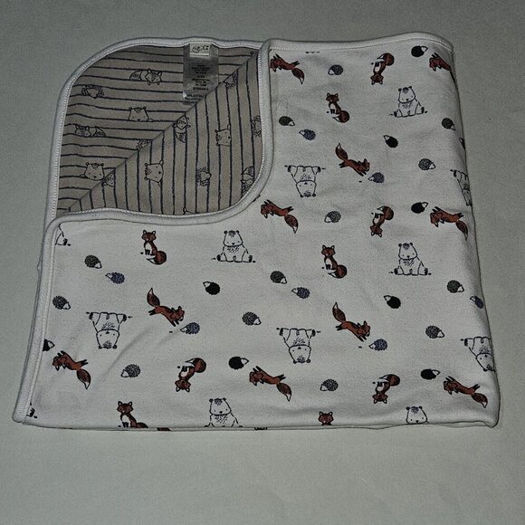 Woodland Animals 100% Cotton Baby Blanket Fox Bear Porcupine 27x28 Sears Kmart - Picture 1 of 10